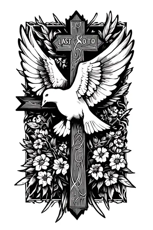 Dove Carrying Cross With Last Name Soto