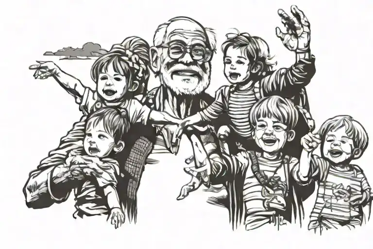 Kid With Grandpa And Grandma Pointing At The Sky In Front