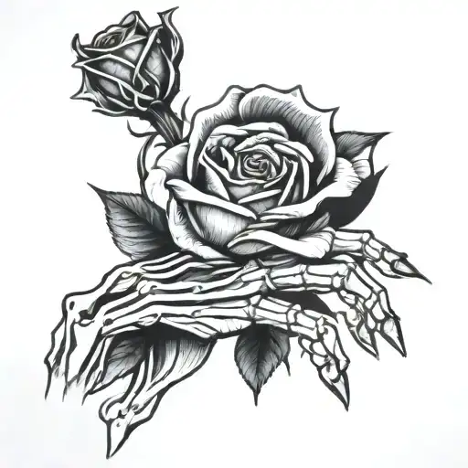 Skeleton Hand Holding A Dying Rose