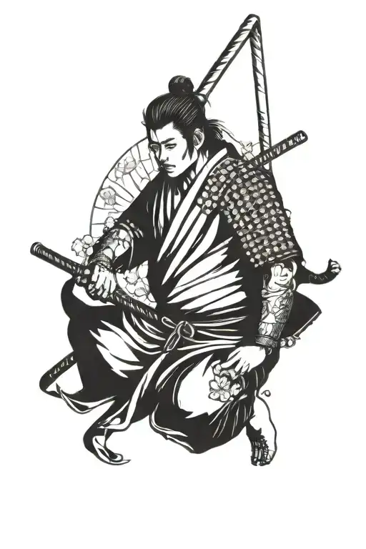 Samurai Leaning Against Cherry Blossoms