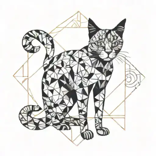 A Cat Silhouette With Intricate Geometric Patterns Integrated Into Its Body