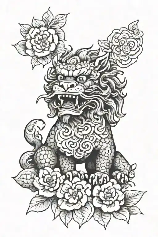 Foo Dog With Flowers