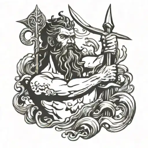 Poseidon Who Leave The Water With A Trident
