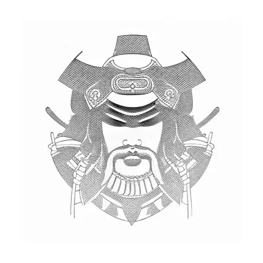 Samurai In A Garden With A Child