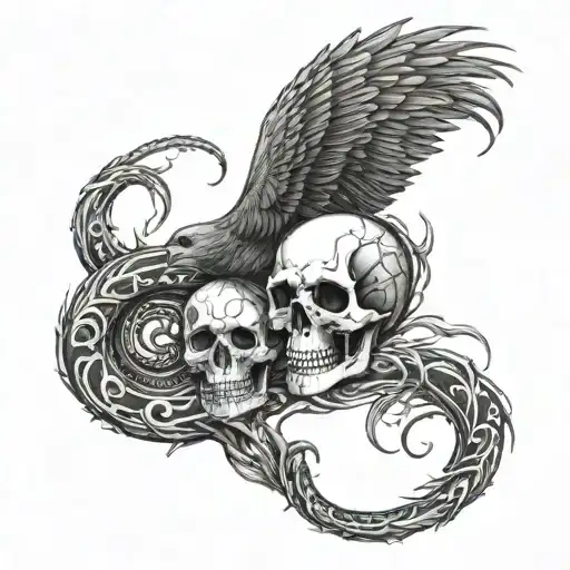 Full Arm Sleeve Skull And Raven Snakes