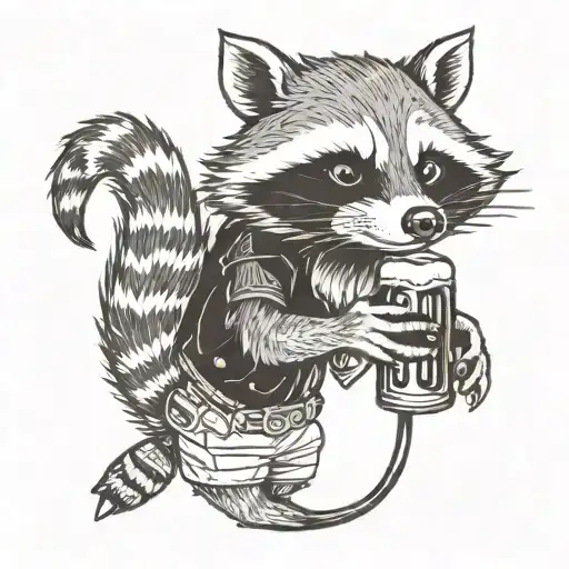 Racoon Holding Beer And Making Rock On Symbol With Hand