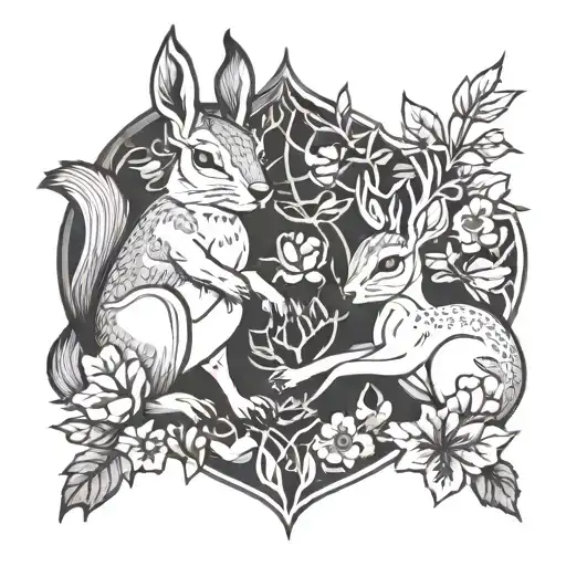 Squirrel And Deer Surrounded