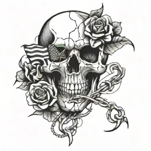 Skull Flag Barbwire Heart Outline