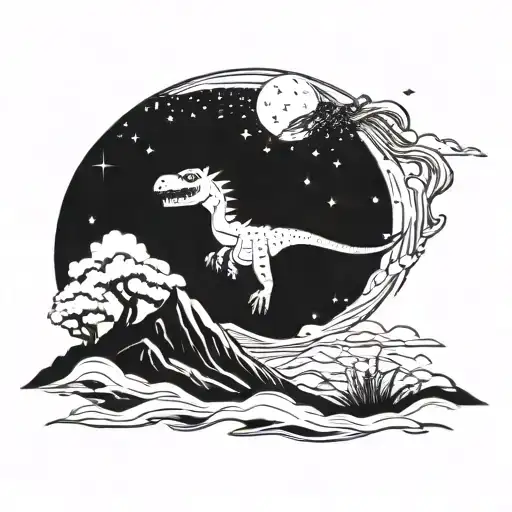 Long Neck Dinosaur Night Sky Meteor