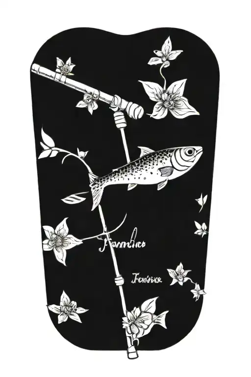 Small Tattoo With A Fishing Rod And The Name Francisco Underneath