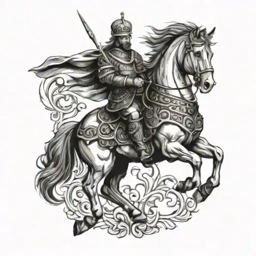 Macedonian Warrior On A Horse On Two Legs With A Crown In His Hand