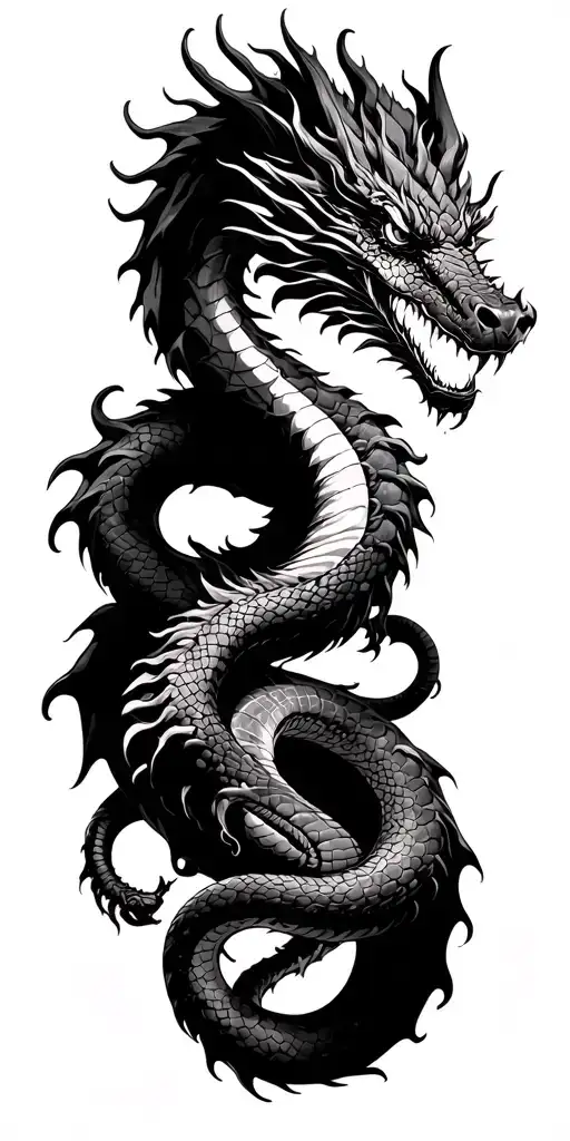Dragon Wrapped With A Snake Coiled