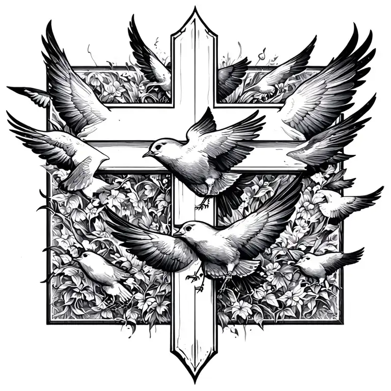 Cross With Birds Flying Away