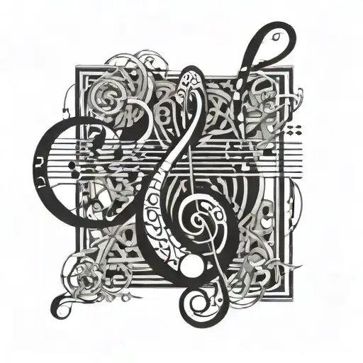 A Geometric Representation Of A Music Note Incorporating Intricate Lines And Patterns