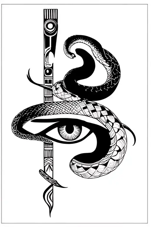 Egyptian Eye Of Horus With A Viper Snake Wrapped Around The Eye's Perimeter