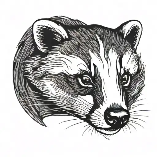 A Black And White Design Of A Badger's Face In A Old Japanese Style