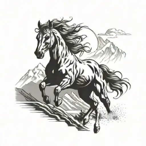 A Majestic Horse Galloping Through The Mountains