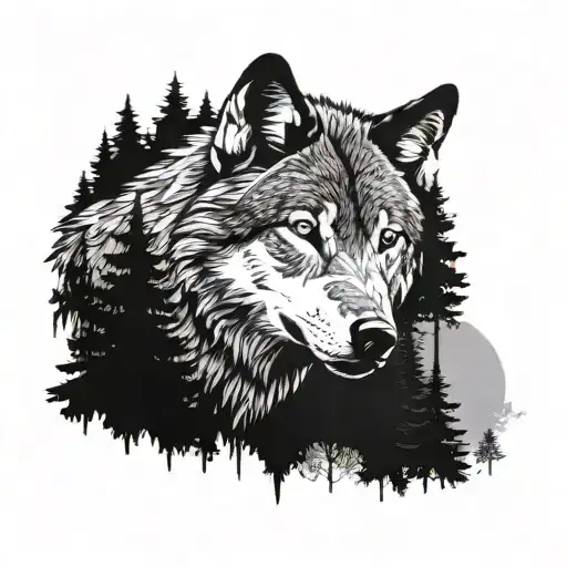 Wolf Face By Trees Background Looking