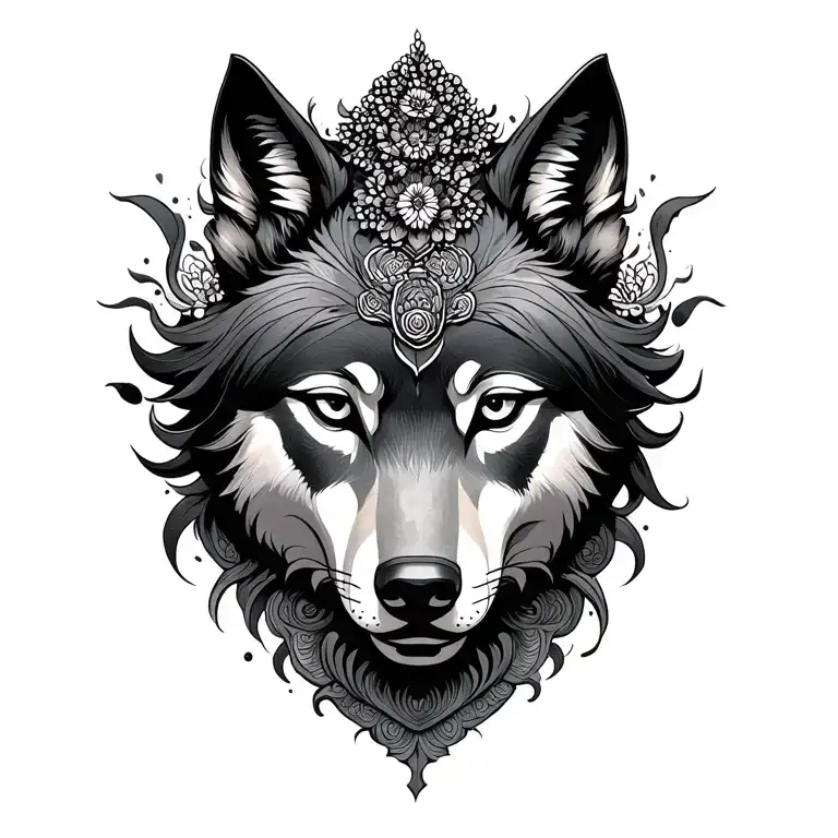 Buddha And Wolf Black Grey Design