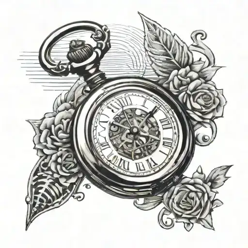 Pocket Watch In A Compas Whit An Hourglass Filled