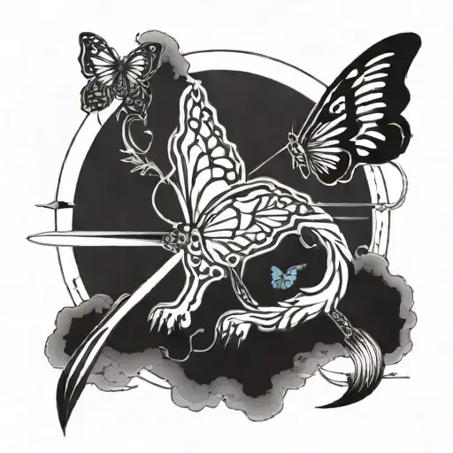 Dog Pawprint With A Sword And Lines Butterfly