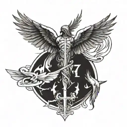 Michael The Archangel Feather On Each Side Of Roman Numeral 711