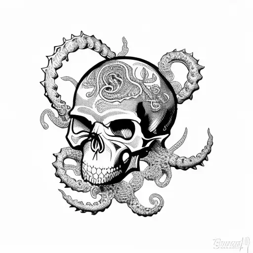 Skull With Tentacles And Spikes