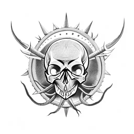 Skull With Tentacles And Spikes