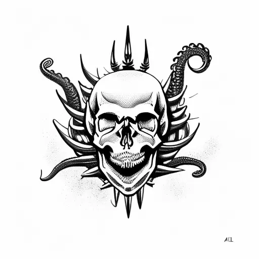 Skull With Tentacles And Spikes