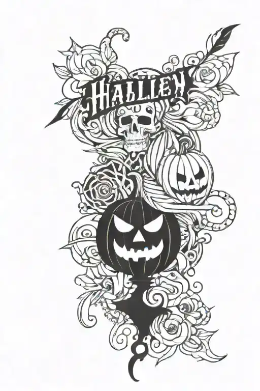 Hailey Name Incorporated Into Halloween Theme Sleeve