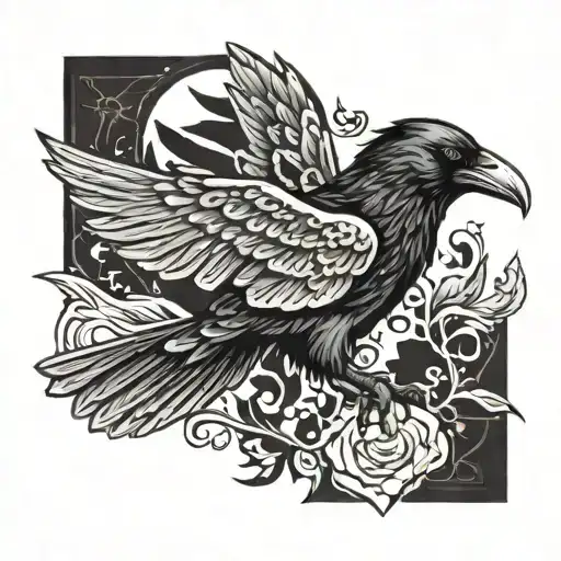 Raven Holding A Book With Its Wings Open