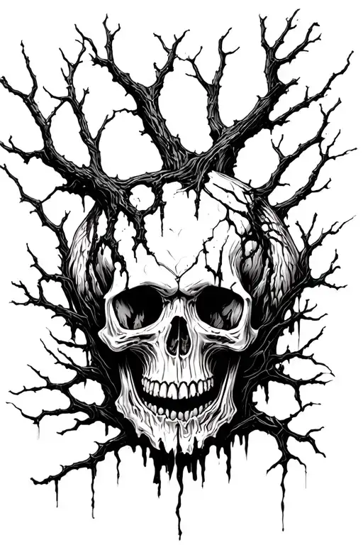 Death Metal Skulls With Rot And Tree Branches Inspired By Mark Riddick