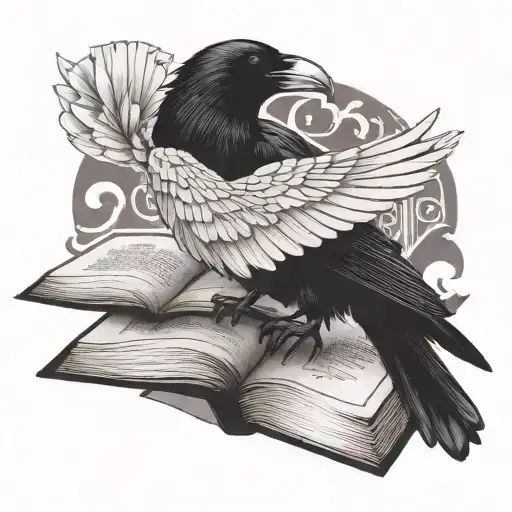 Raven Holding A Book With Its Wings Open