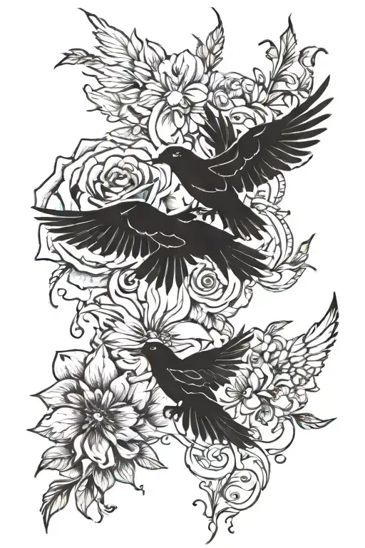 2 Black Arm Bands With Flowers And Birds Flying