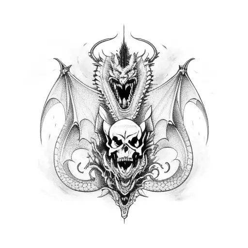 Dragon With Skull Color Red And Black