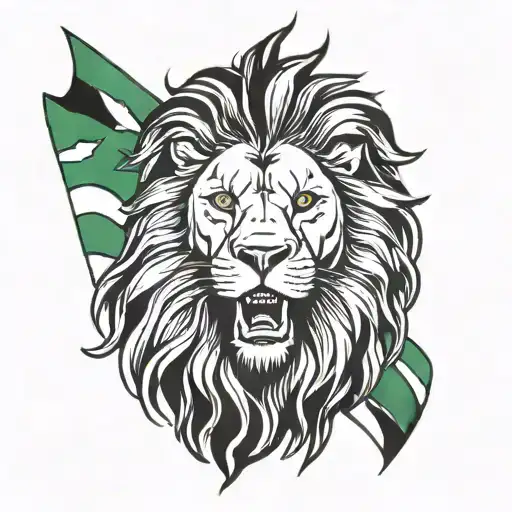 A Lion With A Reggae Color Scheme And A Judah Flag In The Background