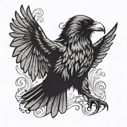 A Raven With A Letter Flies With Its Wings Spread