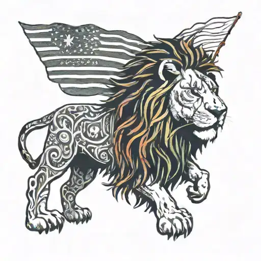 A Lion With A Reggae Color Scheme And A Judah Flag In The Background