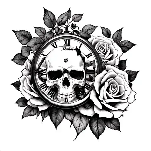 Skull Clock Roses