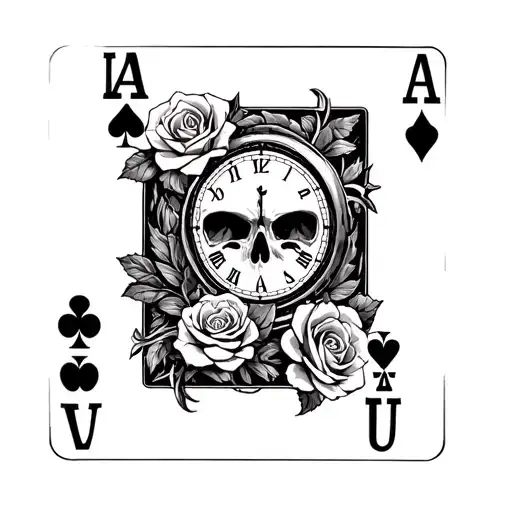 Skull Clock Roses Poker Cards