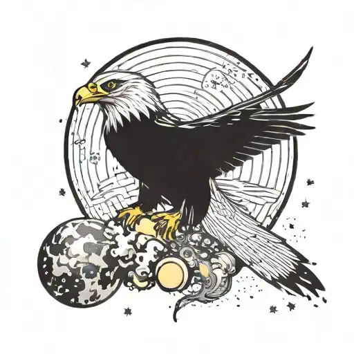 A Tattoo Of A Majestic Eagle Soaring Through A Galaxy Filled With Stars And Planets