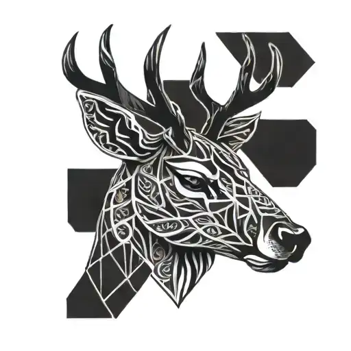 Deer Head With Intricate Blackwork Patterns Inspired By Mma