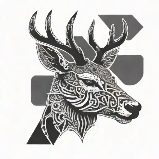 Deer Head With Intricate Blackwork Patterns Inspired By Mma