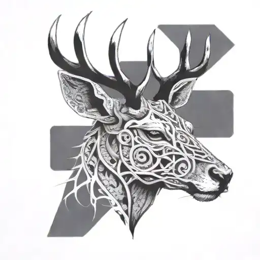 Deer Head With Intricate Blackwork Patterns Inspired By Mma