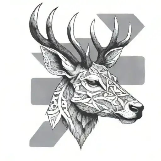 Deer Head With Intricate Blackwork Patterns Inspired By Mma