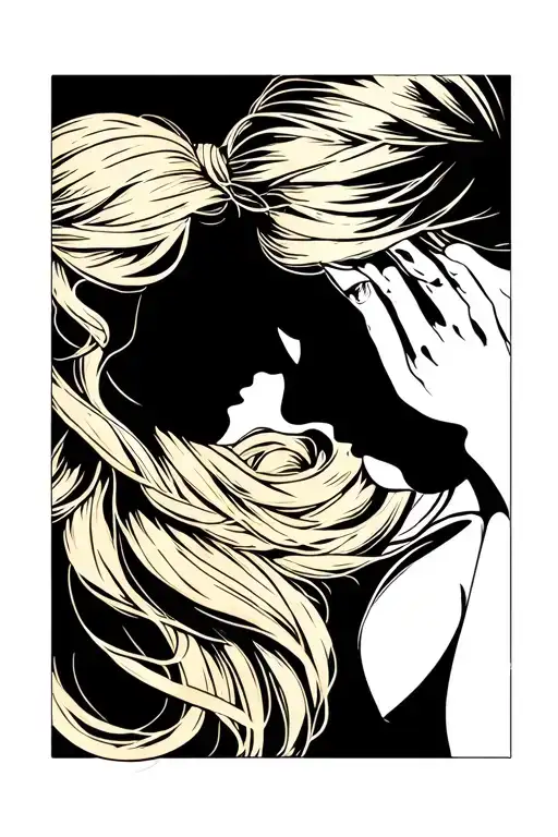 Silhouette Of Two Blond Heads Representing Love