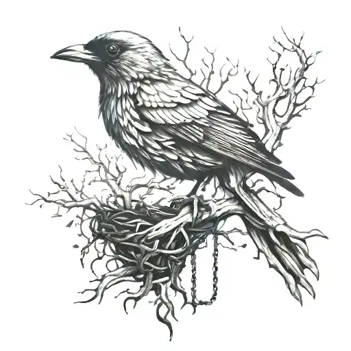 Bird Breaking Free From Being Chained To Tree Roots