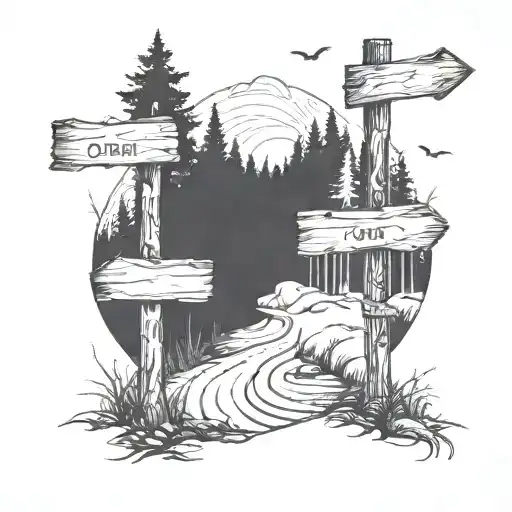 Two Divergin Trails In Either Direction In The Forest With A Trail Post Marking Each Direction