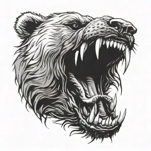 Snarling Grizzly Bear With Huge Teeth And Huge Claws