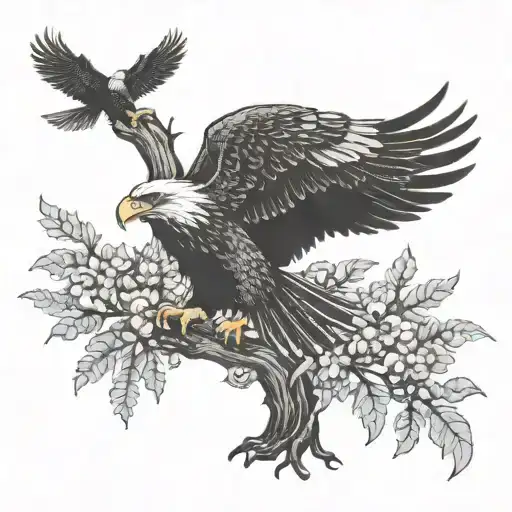 Lebanese Cedar Tree Merged With The Wing Of A Mexican Eagle Holding A Snake In It's Talons